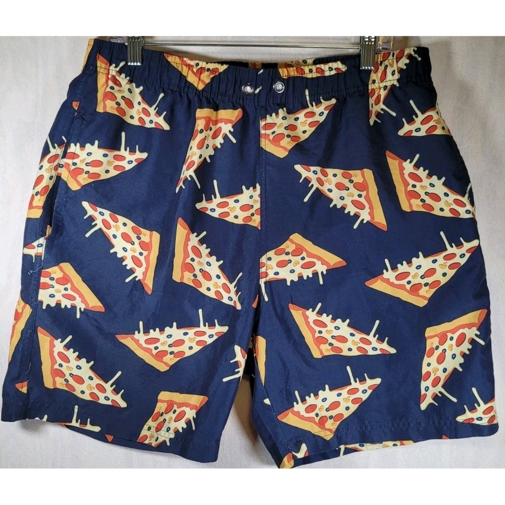 US Surf Club Hawaii Swim Trunks Mens  Large‎ Stretch Waist Lined All Over Pizza